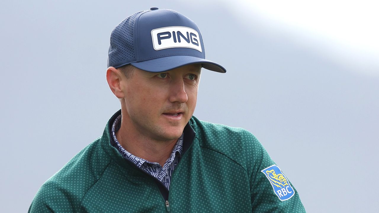 Mackenzie Hughes of Canada looks on prior to the AT&amp;T Pebble Beach Pro-Am at Pebble Beach Golf Links