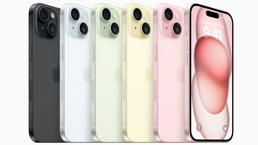 The iPhone 15 in five shades