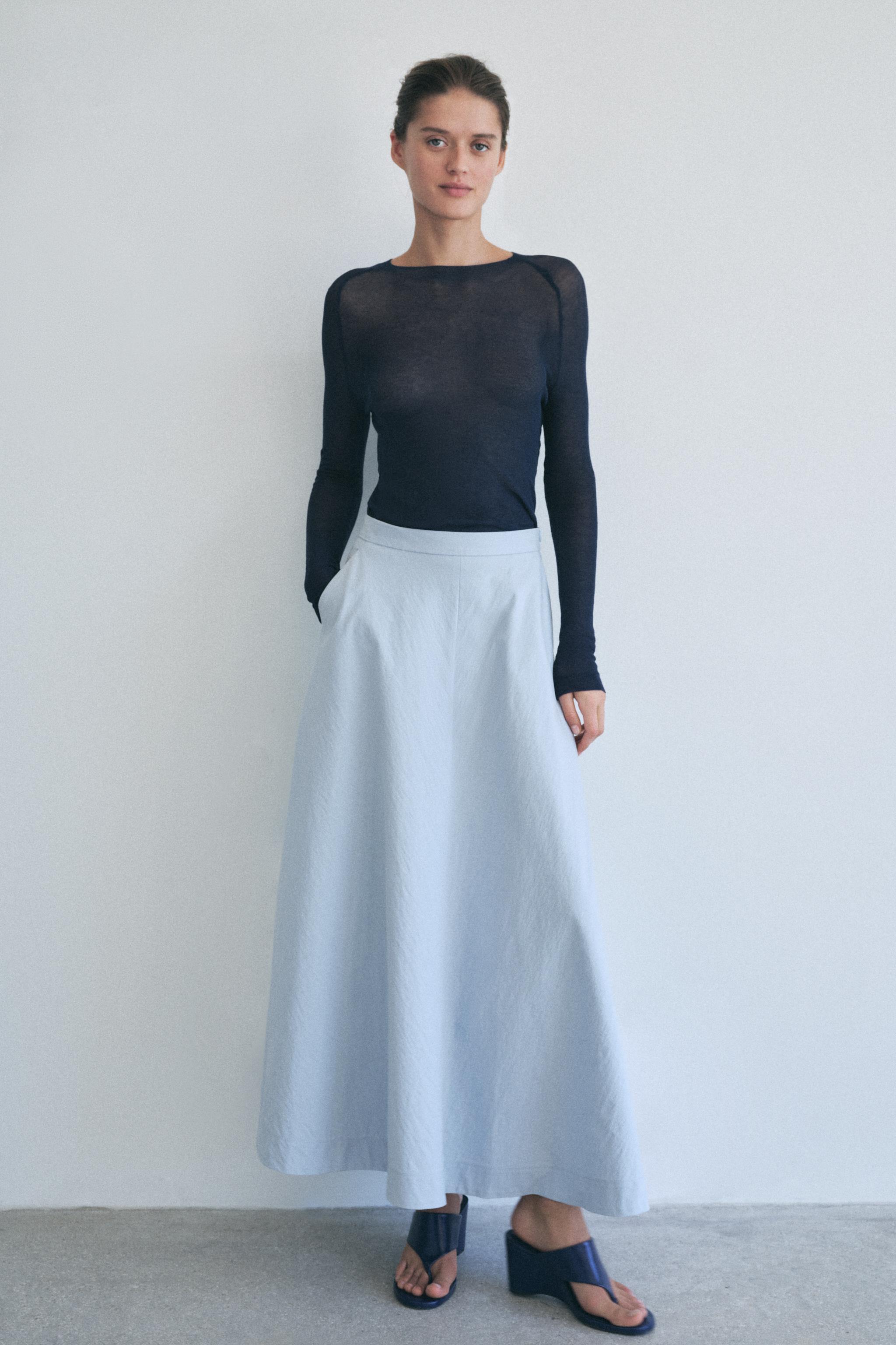 Zara Woman Collection Flared Skirt With Buttons