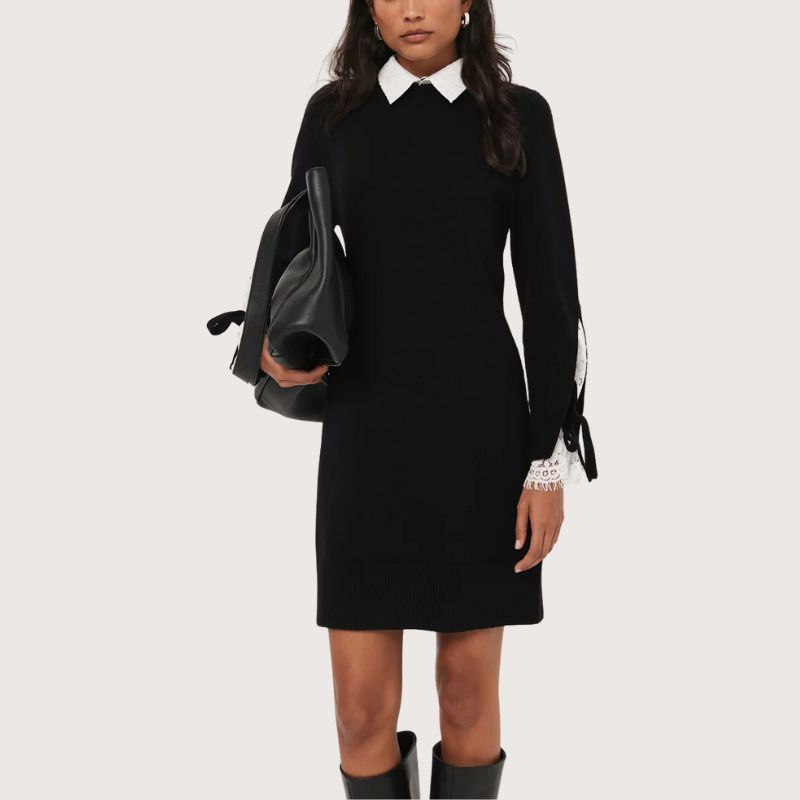 Black Lace Detail Mini Dress on model