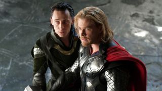 Tom Hiddleston as Loki and Chris Hemsworth as Thor in Thor