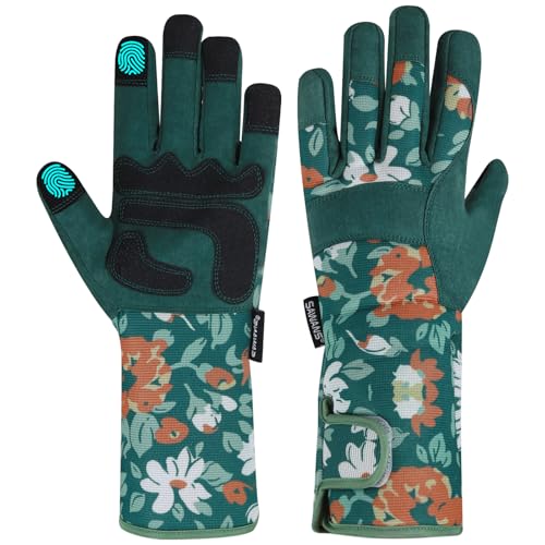 Sawans Long Gardening Gloves for Women Men Thorn Proof Garden Gloves Safety Breathable and Comfortable Extra Long Forearm Protection for Rose Blackberry Pruning &amp;amp;yard &amp;amp; Outdoor Work (green, L)