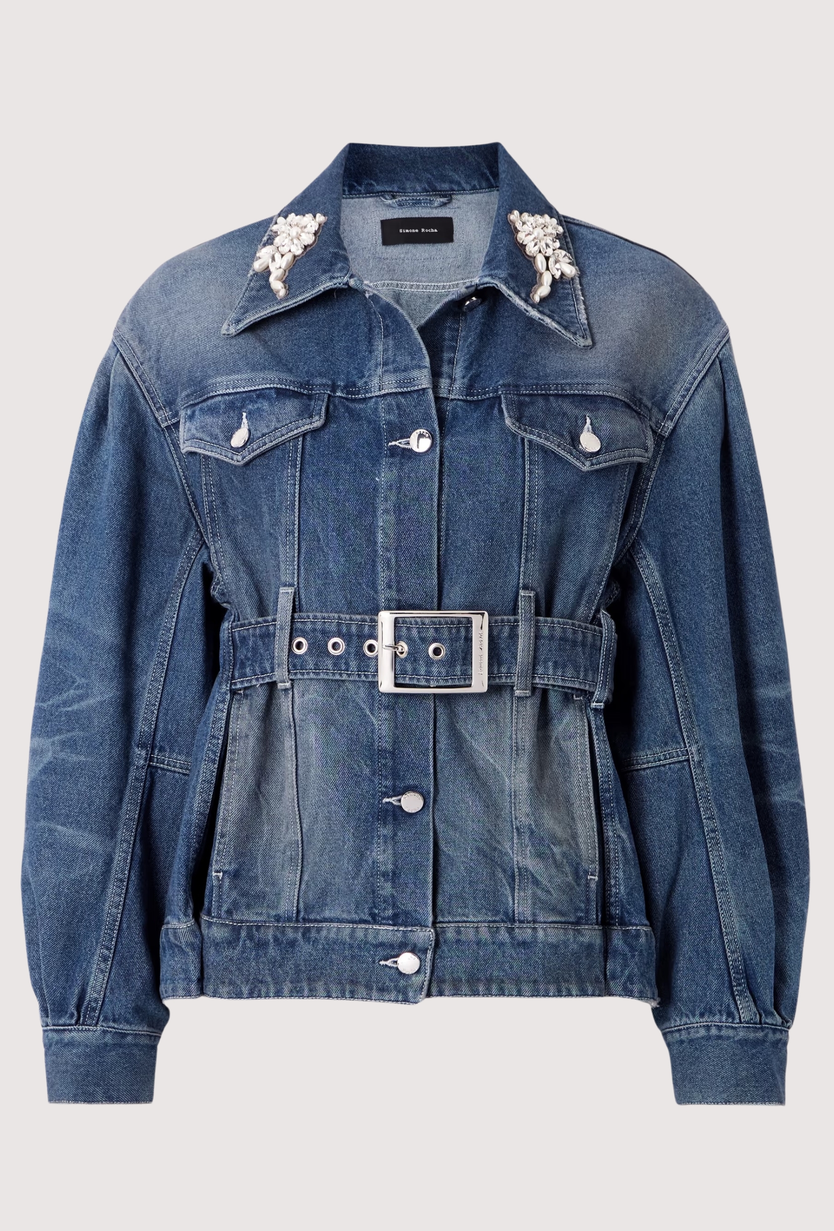 Belted Embellished Denim Jacket