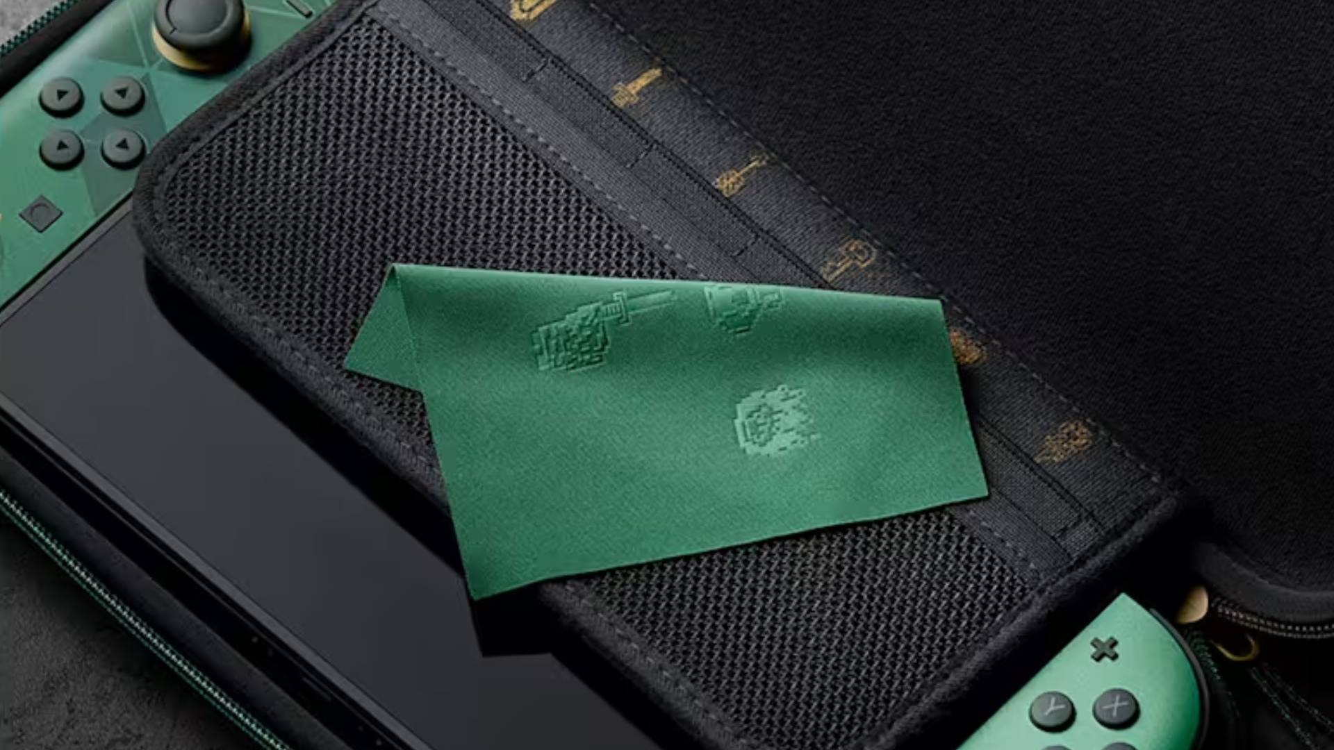 Official marketing image showing the interior of the 40th Anniversary Zelda Switch 2 case.