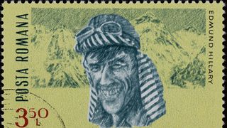 A stamp bearing an image of Sir Edmund Hillary