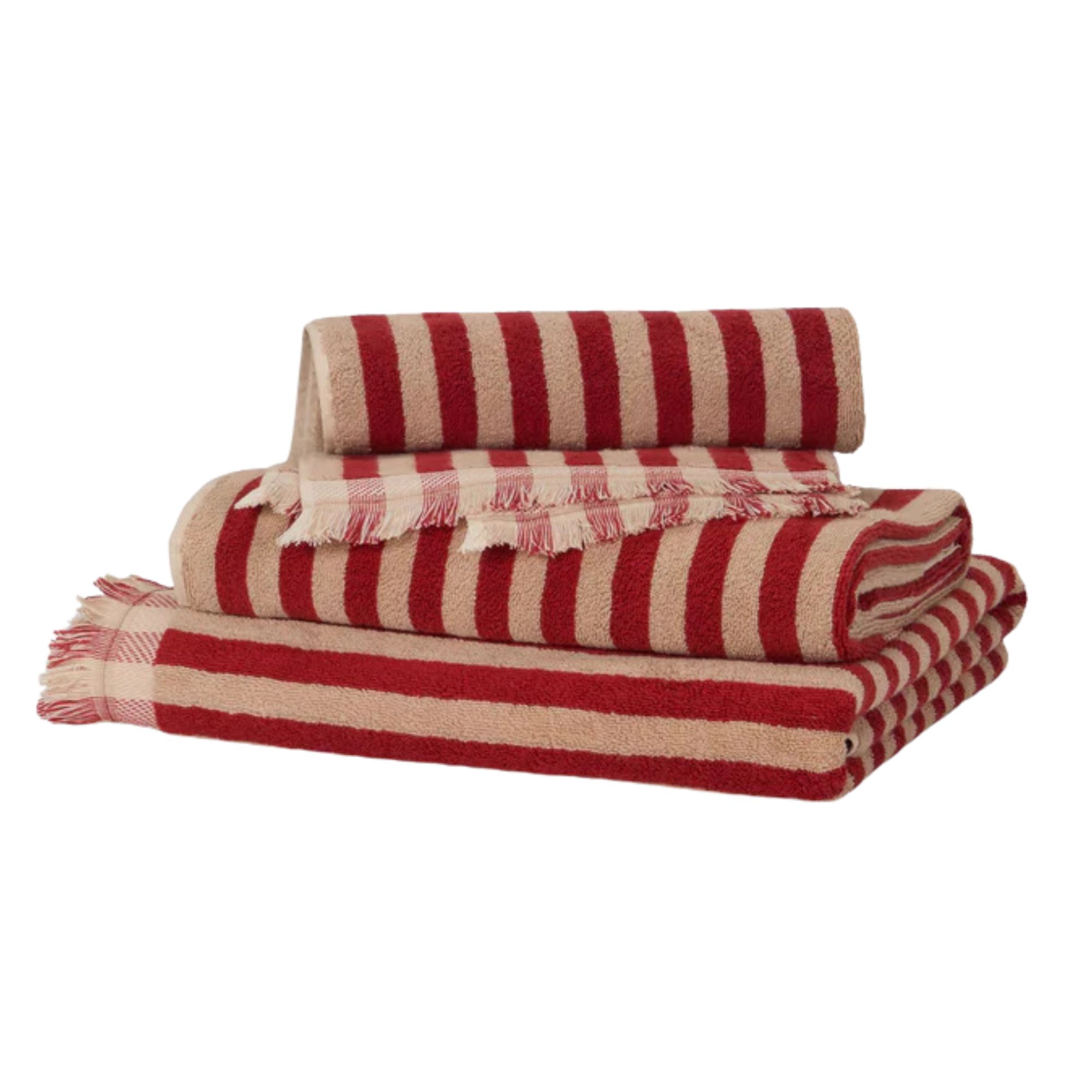 Piglet in Bed, Sandstone Red Pembroke Stripe Cotton Towels