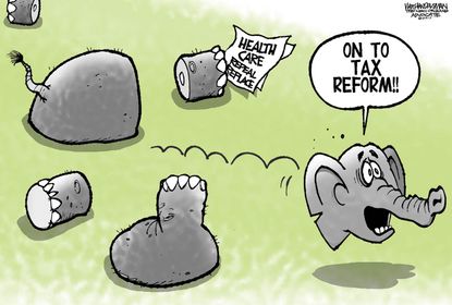 Political cartoon U.S. GOP tax reform health care reform