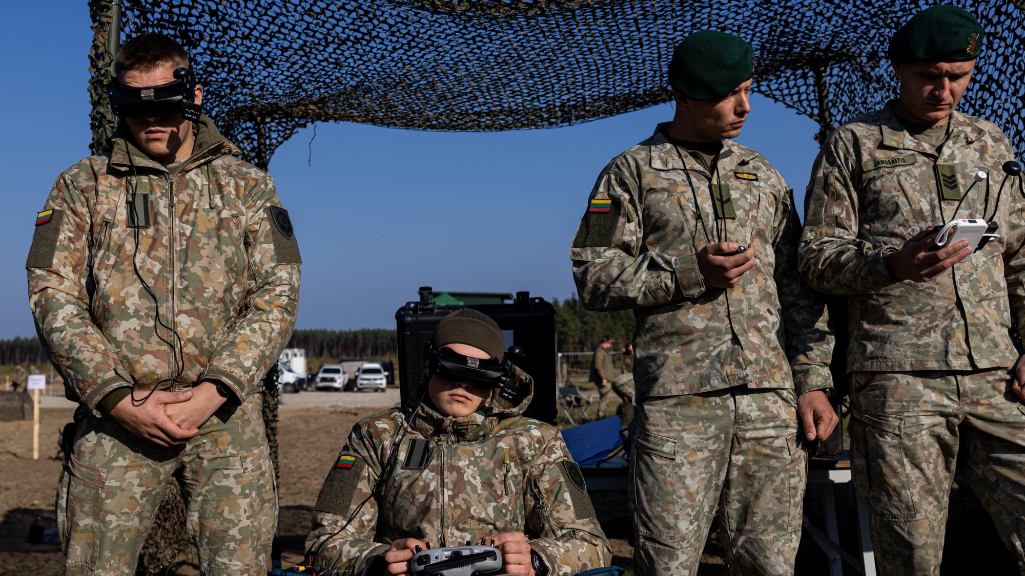 Soldiers controlling drones in Lithuania
