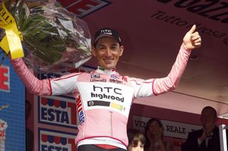 It doesn't get much better than this for an Italian pro cyclist. Marco Pinotti earned the Giro d'Italia leader's jersey after his team prevailed in the opening stage team trial at the 2011 edition of the Italian Grand Tour