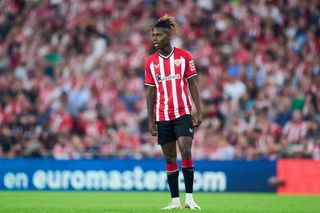 Nico Williams of Athletic Club looks on during the LaLiga EA Sports match between Athletic Bilbao and UD Almeria at Estadio de San Mames on October 06, 2023 in Bilbao, Spain. (Photo by Juan Manuel Serrano Arce/Getty Images)