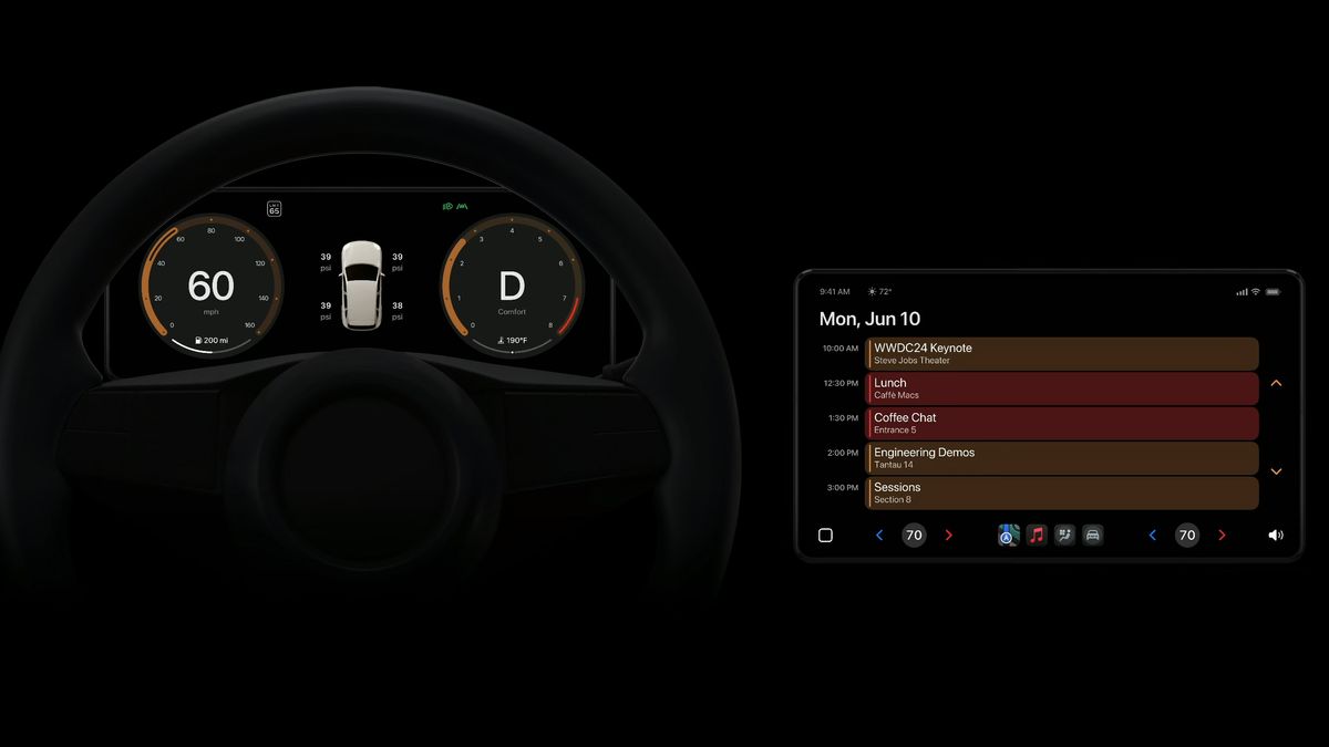 A car dashboard showing Apple CarPlay