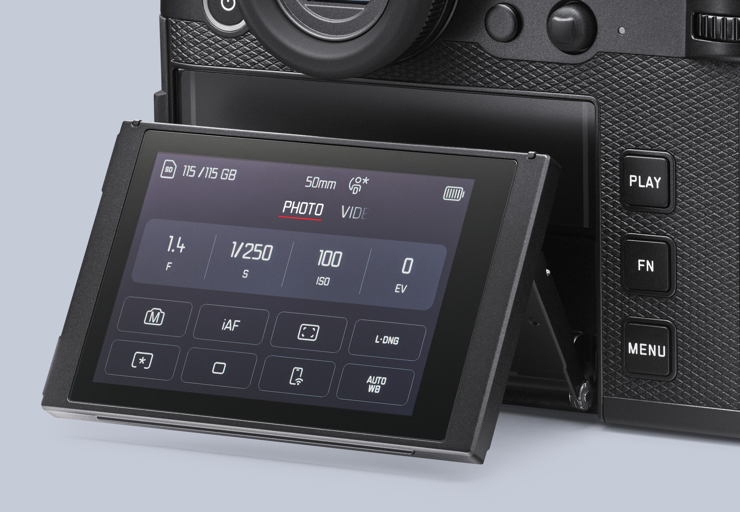 Detail of the display on the new Leica SL3-P