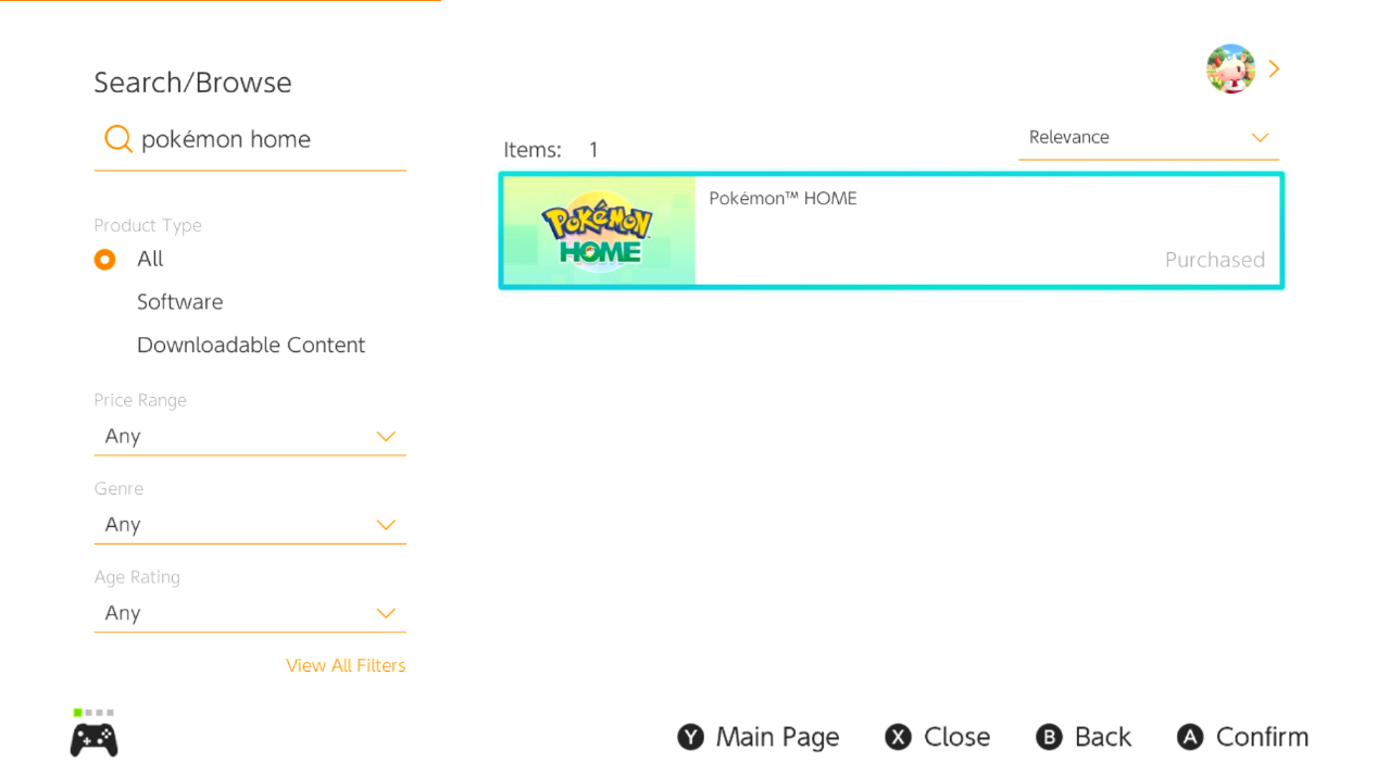 Pokemon Home Search Bar Select