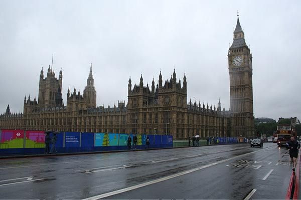 The Houses of Parliament as seen from Westminster Bridge.