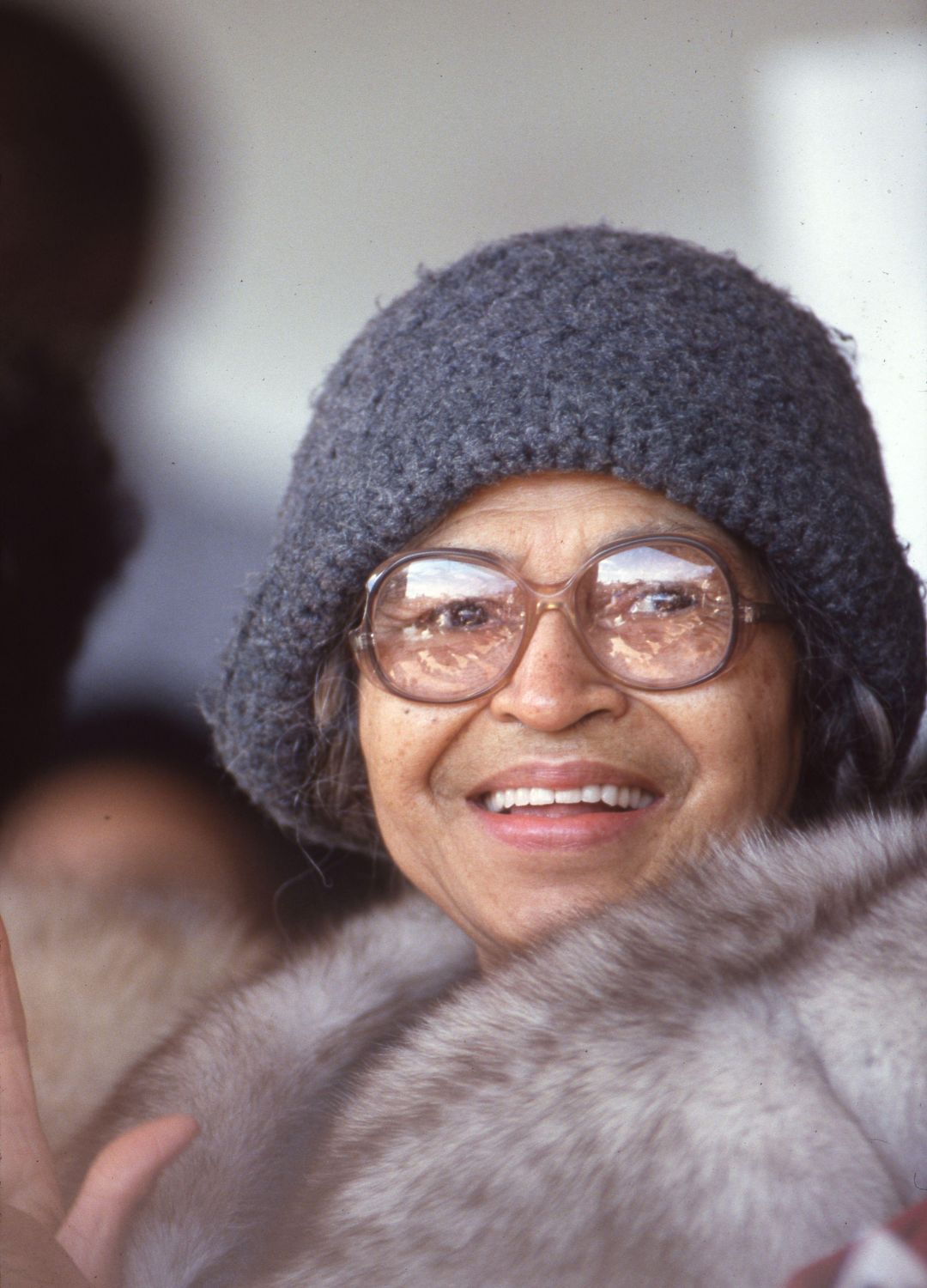 Rosa Parks in a hat and glasses