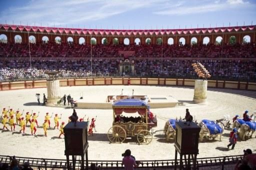 The Tour presentation was held in a phony Roman arena at the Puy du Fou theme park