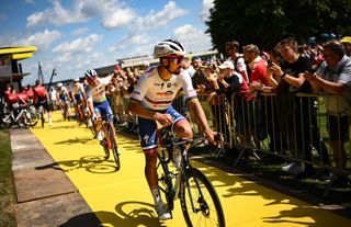 Tour de France: Peter Sagan (Team TotalEnergies) cheered by fans at a stage start in Denmark