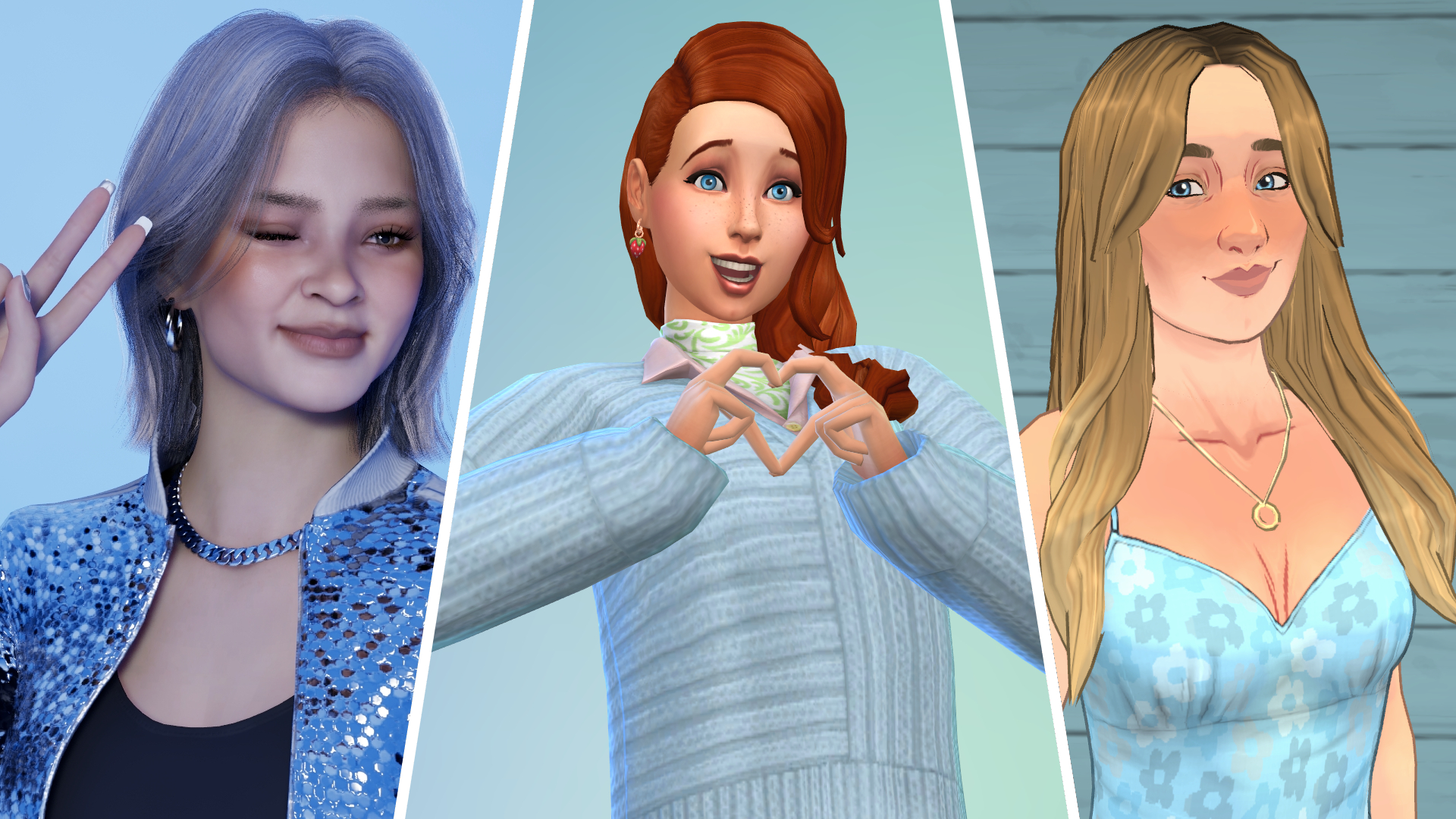 Left: Inzoi (Krafton) Center: The Sims 4 (EA) Right: Paralives (Paralives Studio)