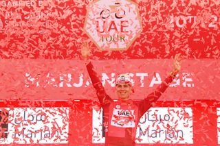 Tadej Pogacar in the UAE Tour leader's jersey