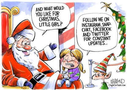 Editorial cartoon U.S. Christmas Santa kids wishlist Instagram Snapchat Facebook Twitter
