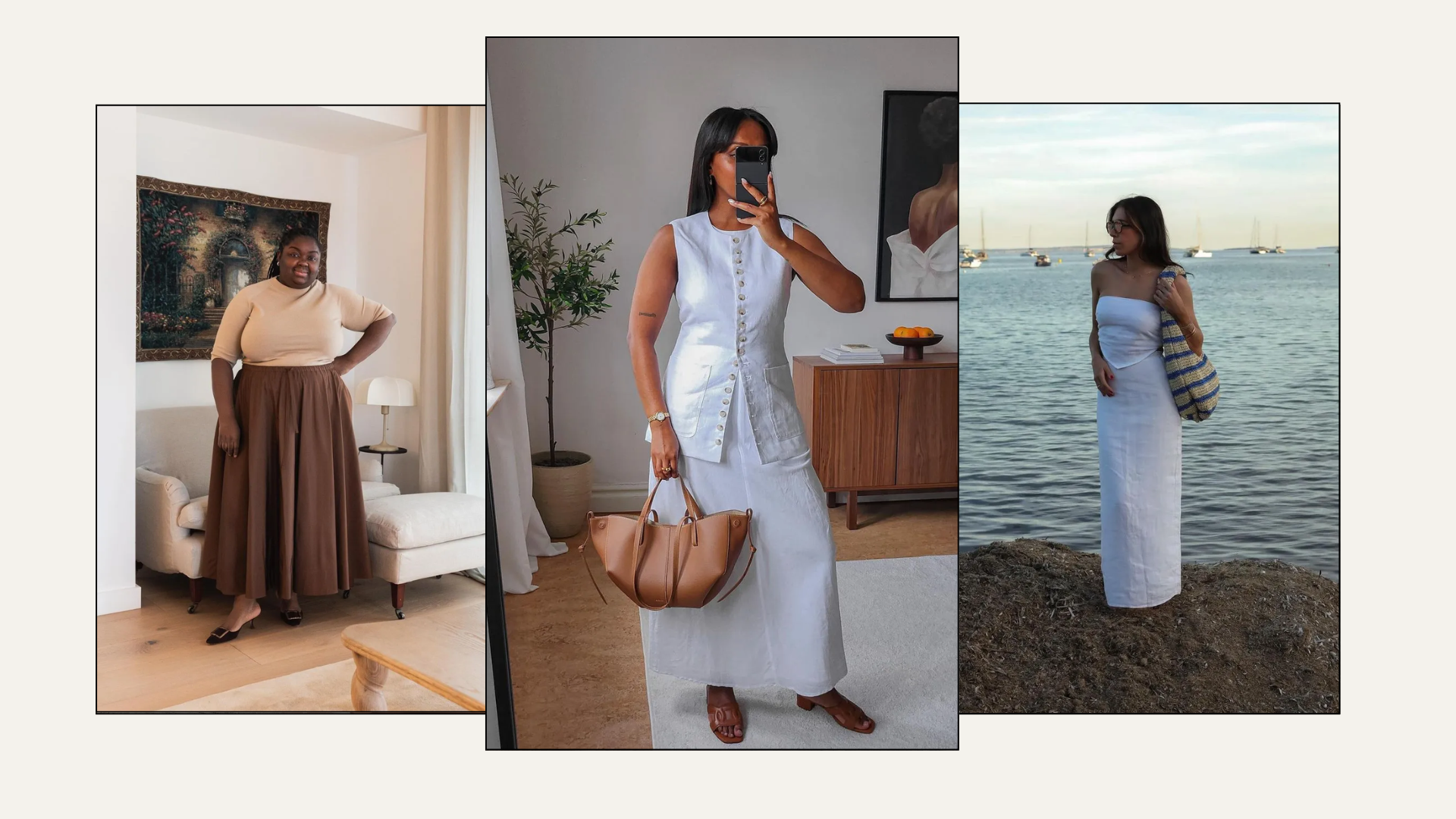 An image of fashion people wearing a selection of the best maxi skirts.