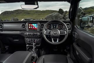 Jeep Wrangler Rubicon driver's view from interior