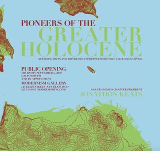 The title card for artist Jonathon Keats' Pioneers of the Greater Holocene 