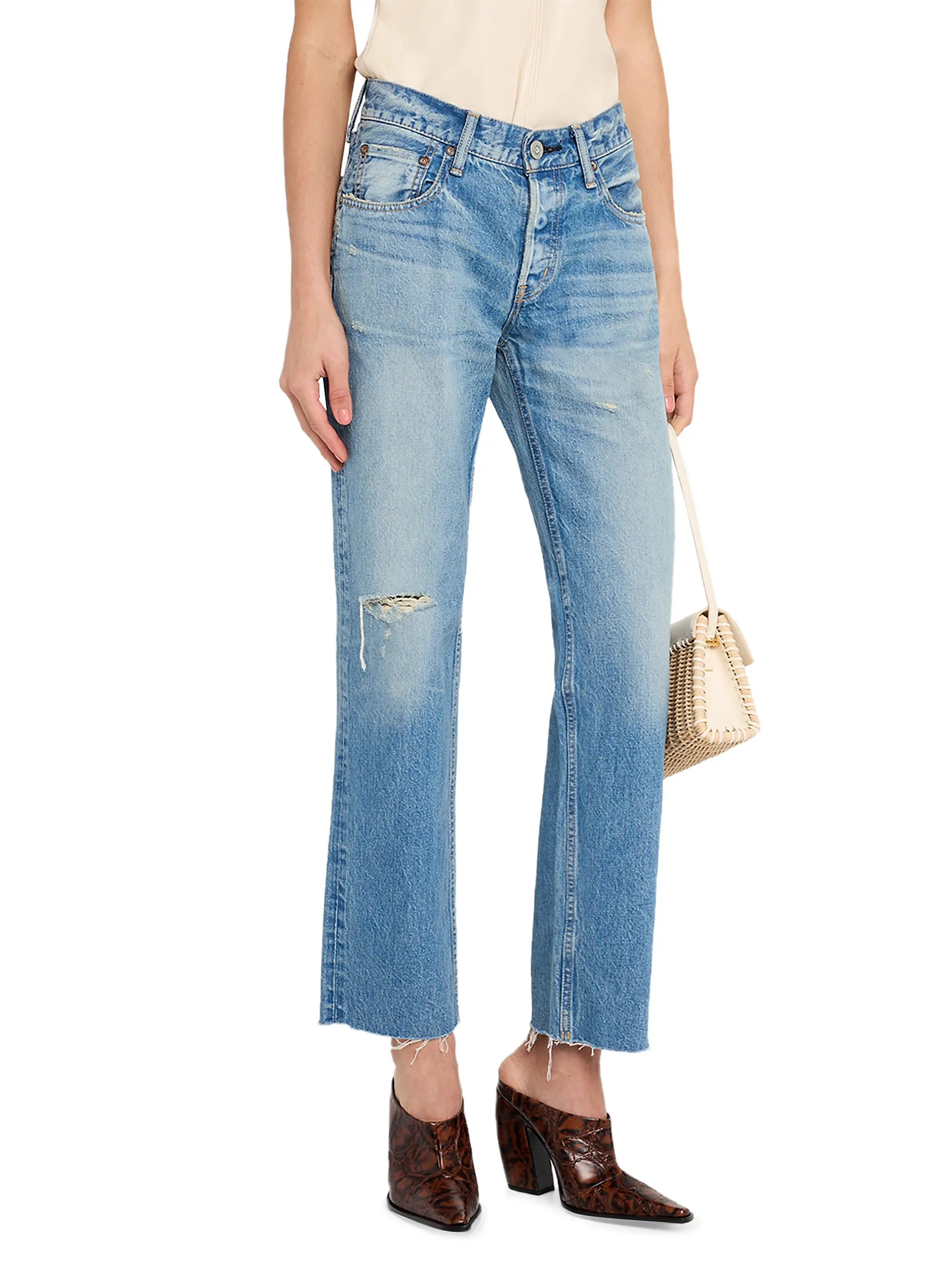 Frankford Low-Rise Distressed Straight-Leg Jeans