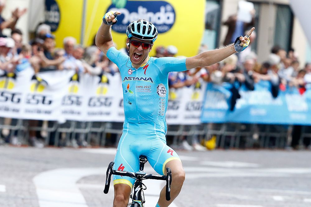 Tanel Kangert (Astana) celebrates winning stage 3 of the Giro del Trentino
