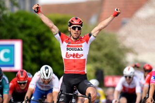 MONTSAINTELOI FRANCE MAY 05 Philippe Gilbert of Belgium and Team Lotto Soudal celebrates winning during the 66th 4 Jours De Dunkerque Grand Prix Des Hauts De France 2022 Stage 3 a 1701km stage from Pronne to MontSaintloi 4JDD on May 05 2022 in MontSaintEloi France Photo by Luc ClaessenGetty Images