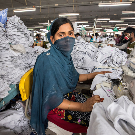 A female worker in a garment factory in Dhakha, Bangladesh.