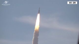 An Ariane 5 rocket designated VA249 launches the Intelsat 39 and EDRS-C communications satellites into orbit on Aug. 6, 2019. 