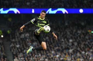 Tottenham target Pedro Porro (Sporting Lissabon) controls the ball during the UEFA Champions League group D match between Tottenham Hotspur and Sporting CP at Tottenham Hotspur Stadium on October 26, 2022 in London, United Kingdom.