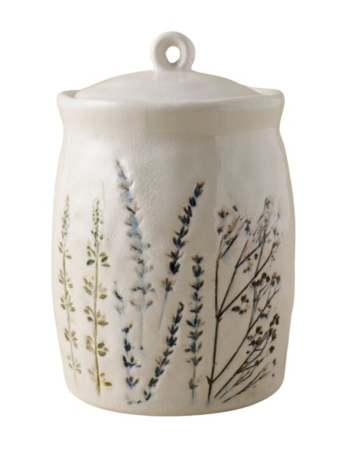 Pressed Floral Ceramic Canister