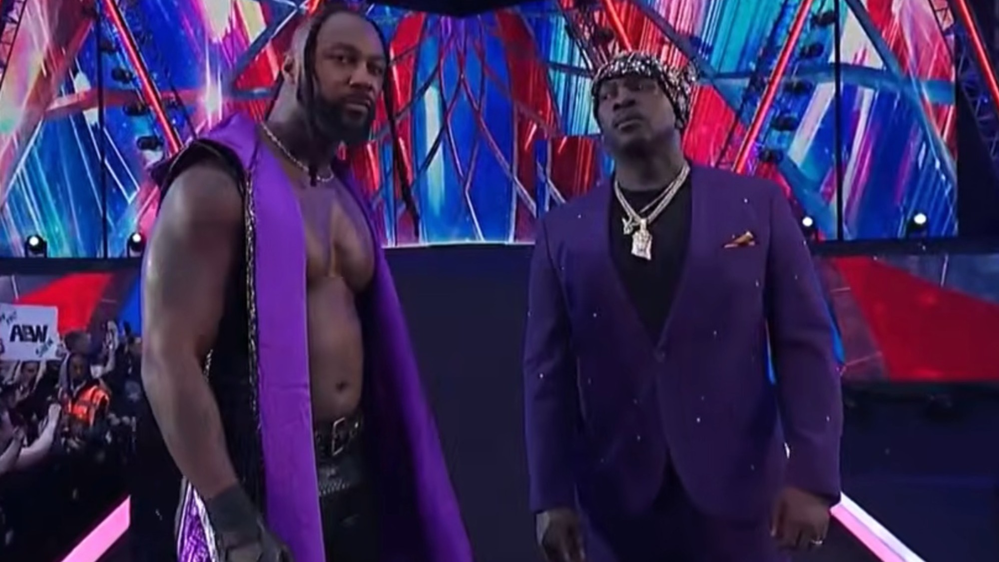 Swerve Strickland and Prince Nana standing together in AEW