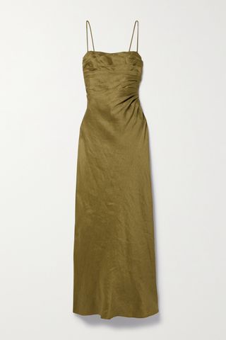 Clarice pleated linen-blend maxi dress