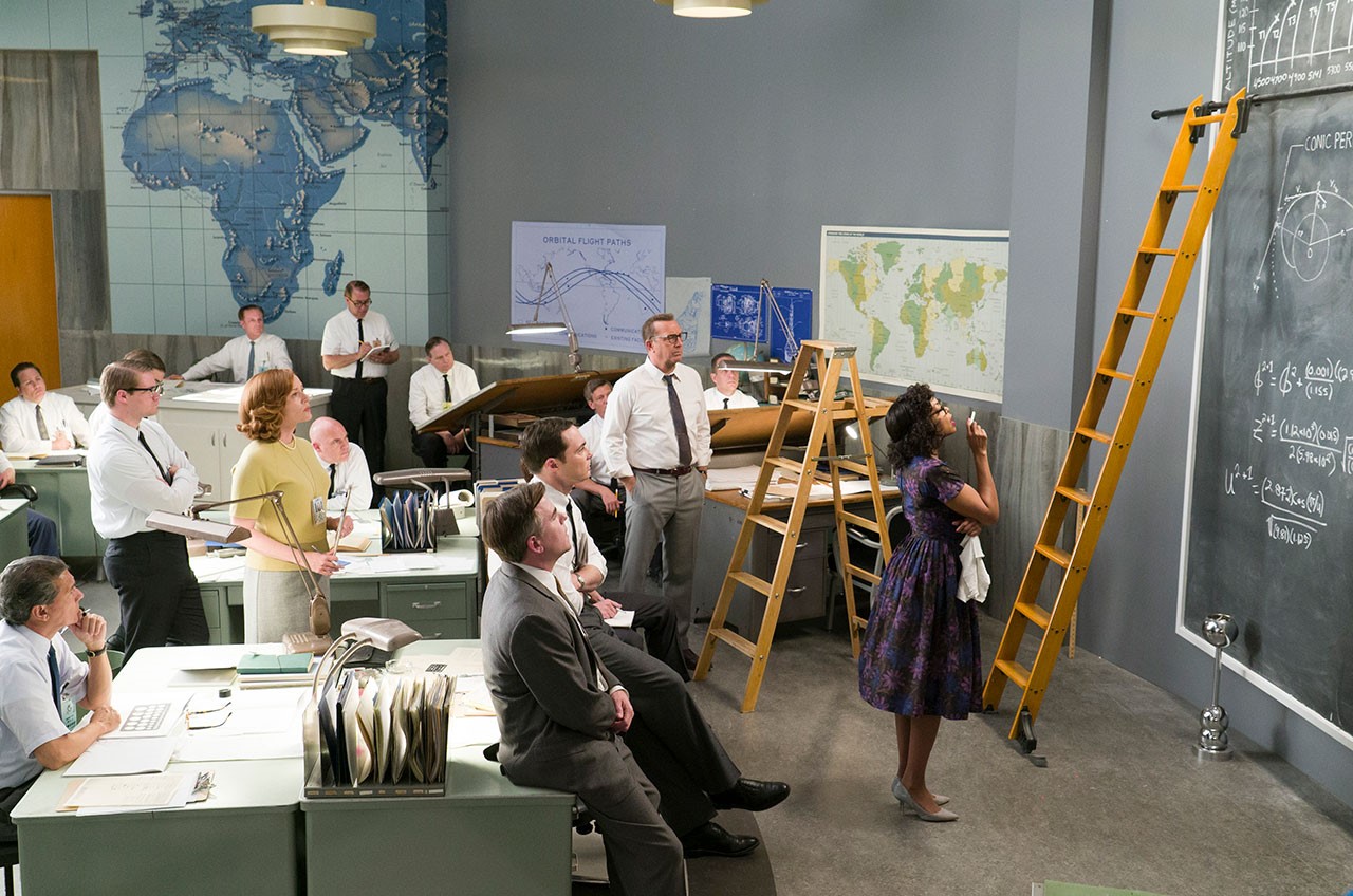 The ladders and blackboards seen in this still from the new movie &quot;Hidden Figures&quot; are among several subtle nods, or Easter eggs, to NASA&#039;s early space race history. 