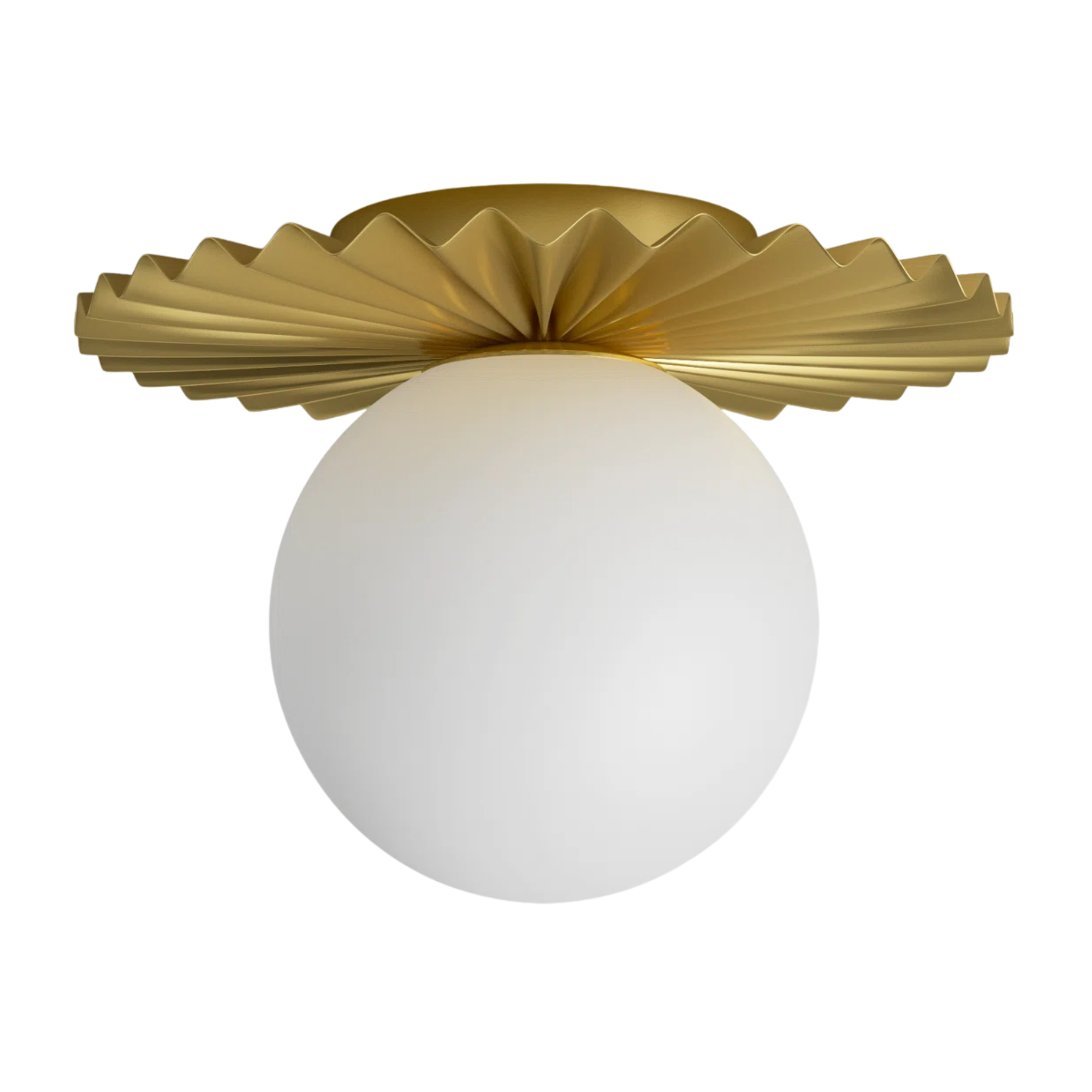 a globe light with a wavy gold rim