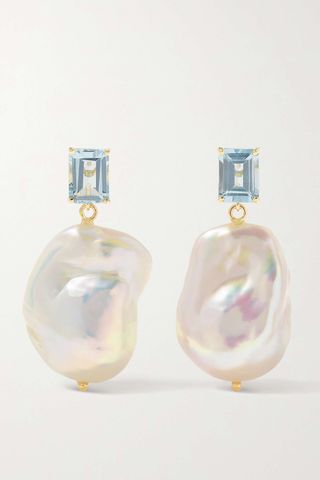 Mateo + 14-Karat Gold, Topaz and Pearl Earrings