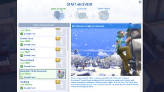 Starting an event in The Sims 4 Snowy Escape to rock climb