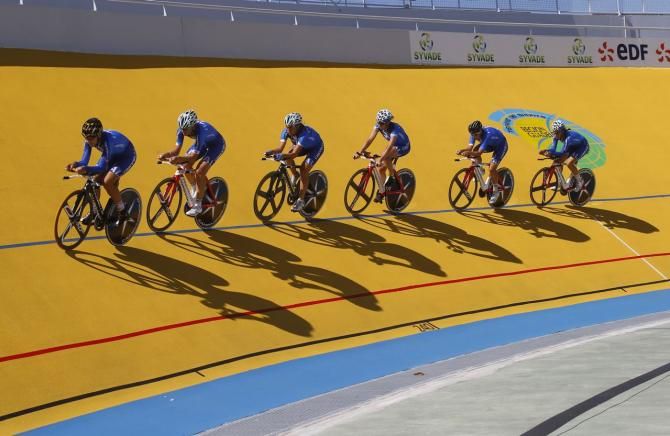 The Italian riders do some laps