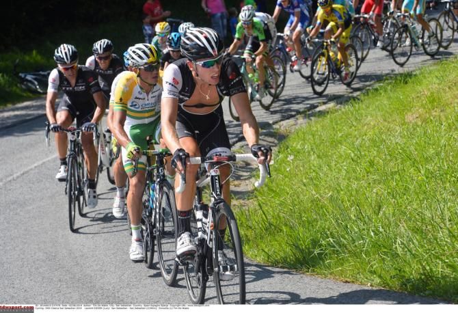Laurent Didier (Trek) with Simon Gerrans (Orica-GreenEdge) on his wheel
