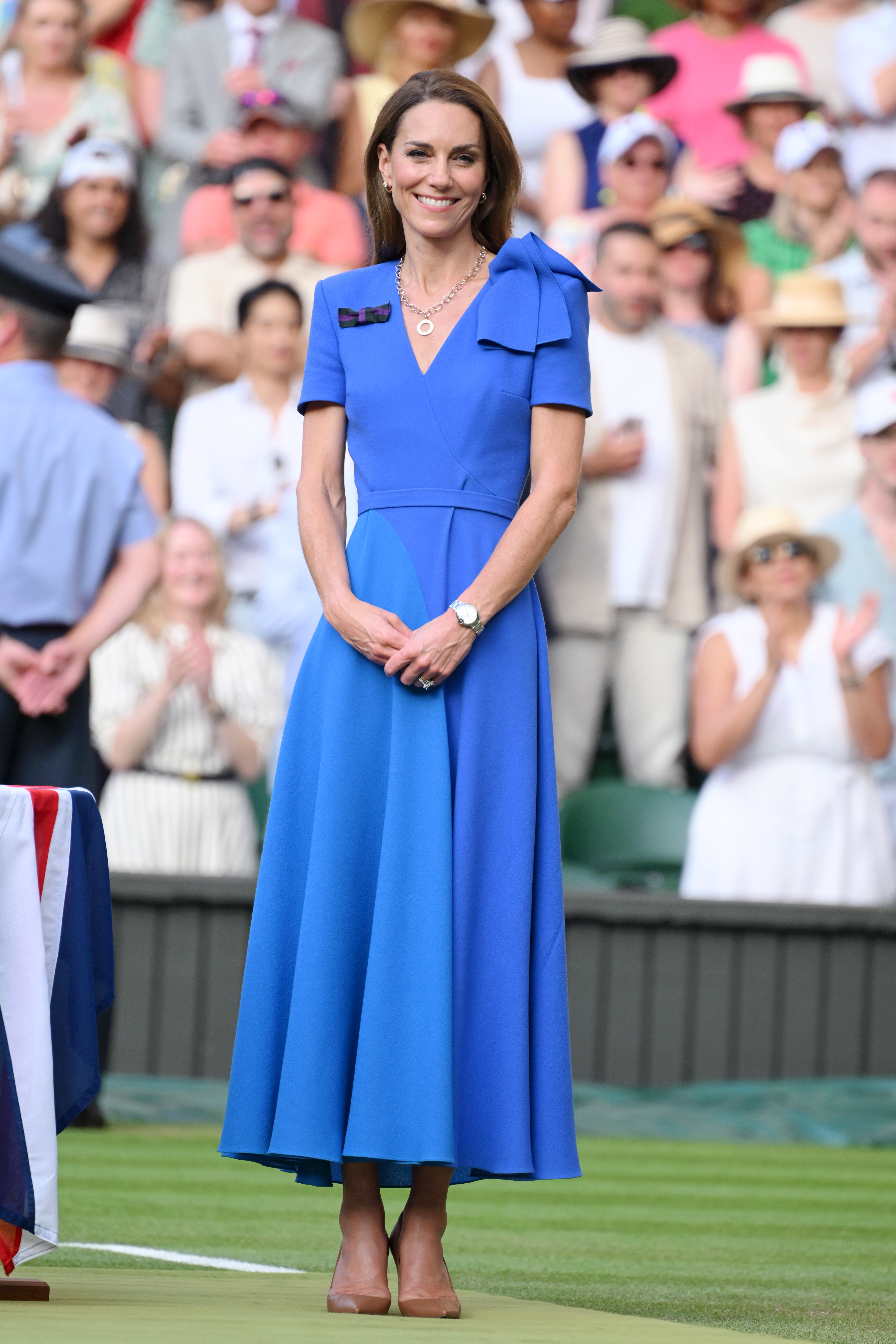 LONDON, ENGLAND - JULY 13: Catherine, Princess of Wales attends day fourteen of the Wimbledon Tennis Championships at the All England Lawn Tennis and Croquet Club at All England Lawn Tennis and Croquet Club on July 13, 2025 in London, England.