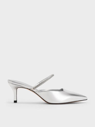 Metallic Braided-Strap Pointed-Toe Mules