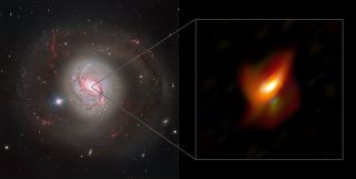 The European Southern Observatory's Very Large Telescope Interferometer detected a supermassive black hole at the center of Messier 77, hidden by a cloud of cosmic dust.