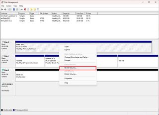 Open Shrink volume settings