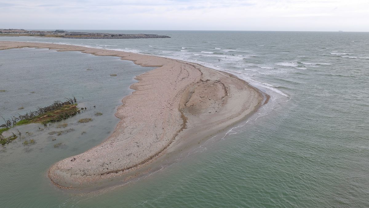 Aerial views of the South Coast of the UK on a cloudy day from a drone