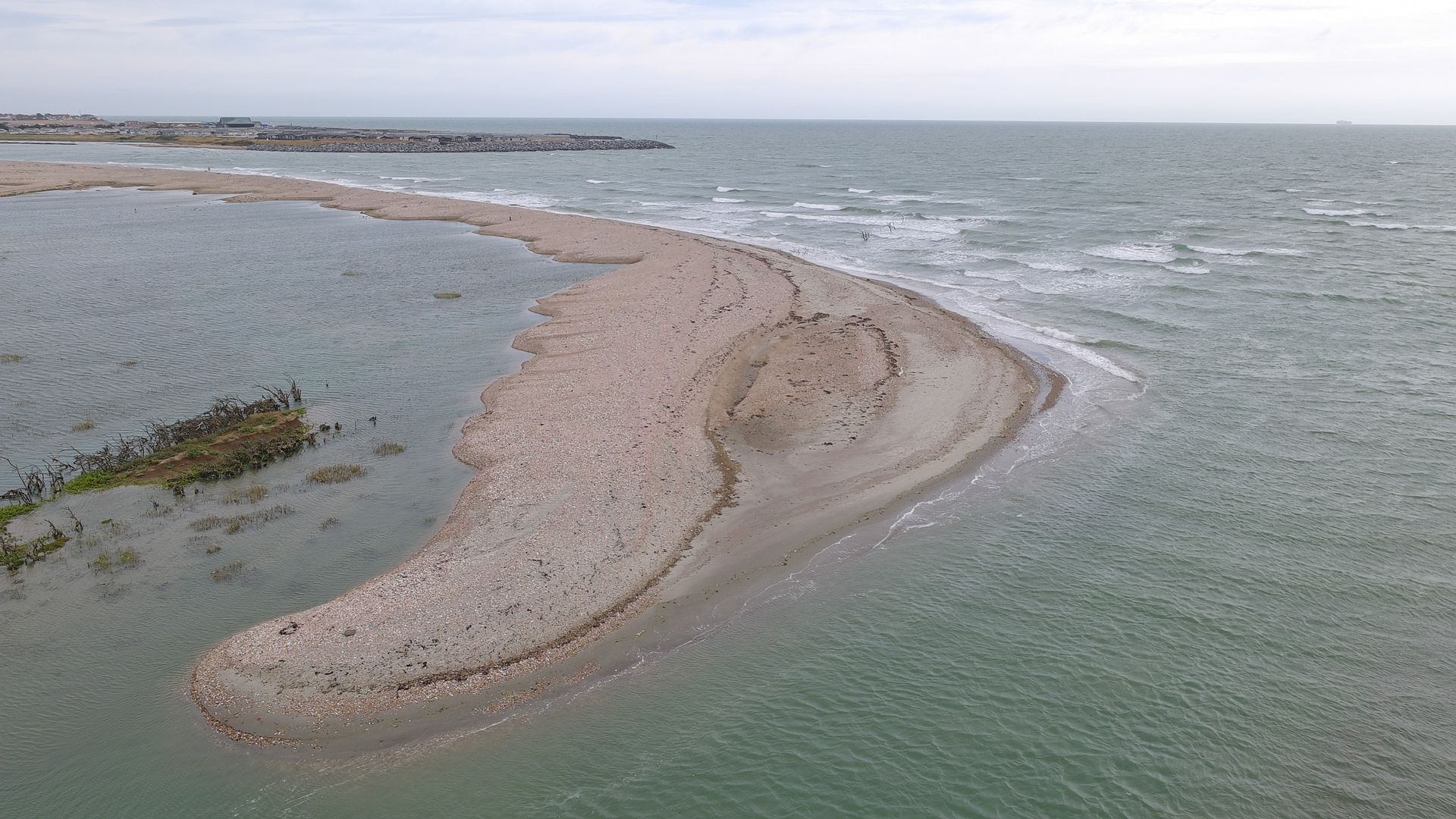 Aerial views of the South Coast of the UK on a cloudy day from a drone