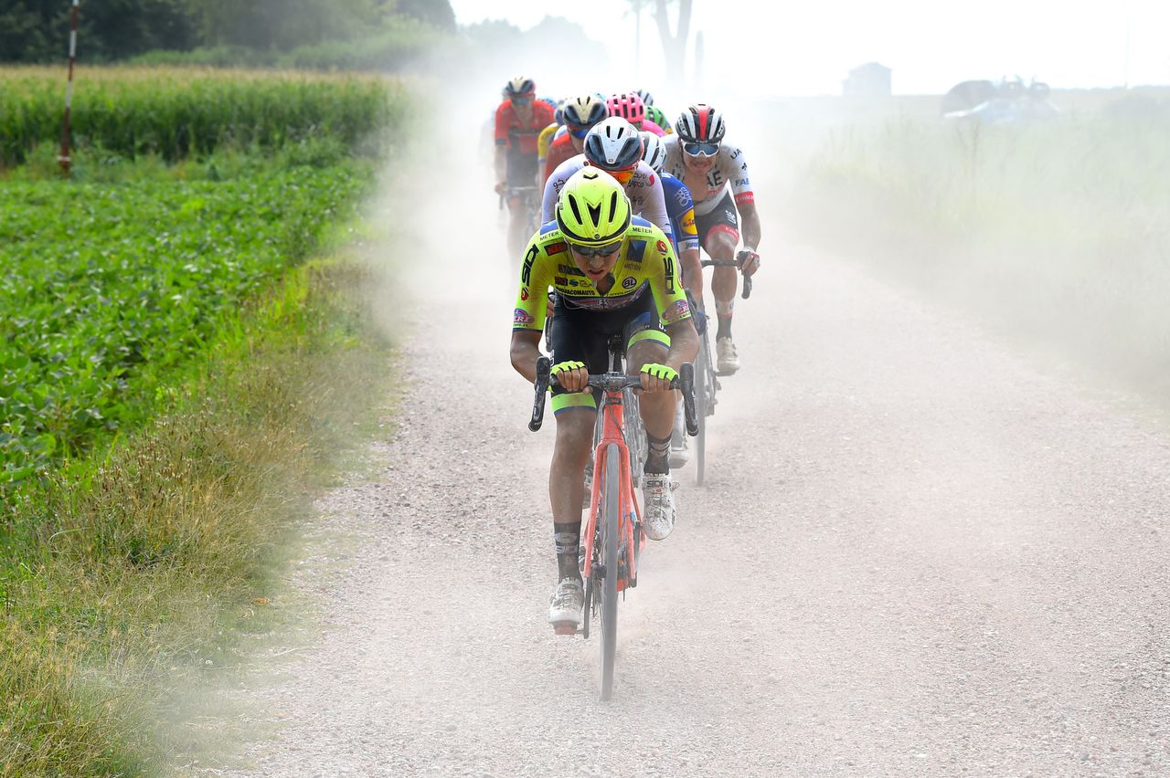 Simone Velasco (Neri Sottoli - Selle Italia - KTM) leads in the gravel
