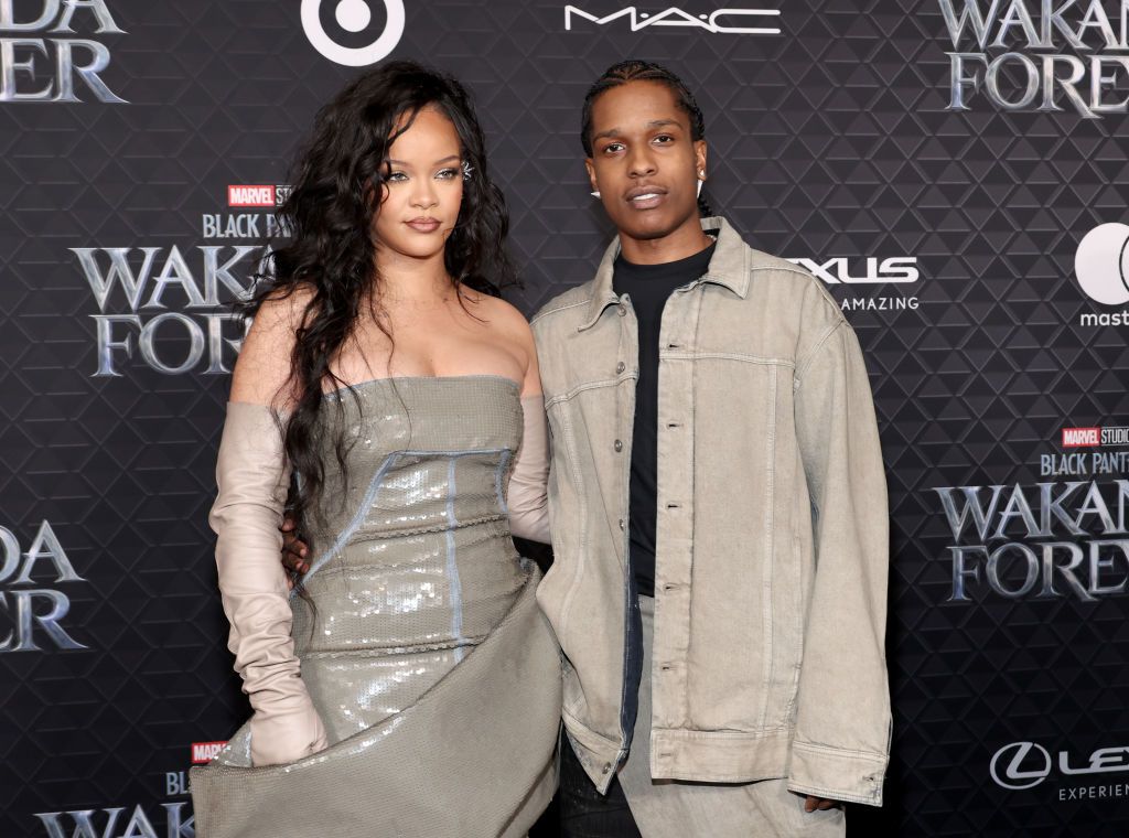 Rihanna and A$AP Rocky attend Marvel Studios&#039; &quot;Black Panther: Wakanda Forever&quot; premiere at Dolby Theatre on October 26, 2022 in Hollywood, California.